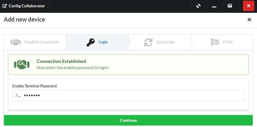 Add device wizard SSH login step