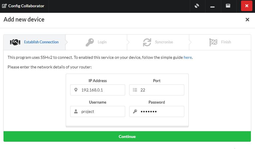 Add device wizard connection details