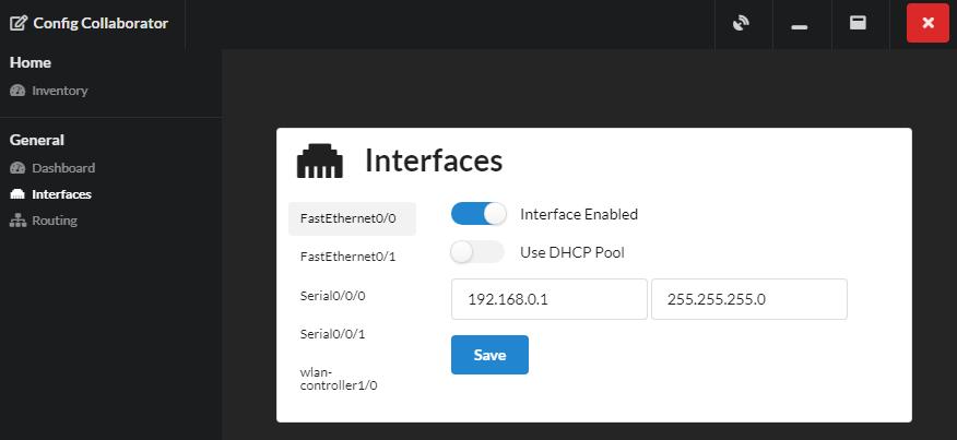 Interface configuration page