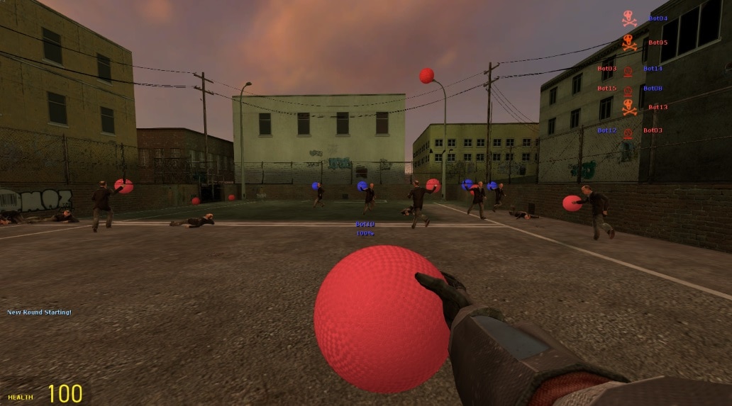 Standard dodgeball match gameplay