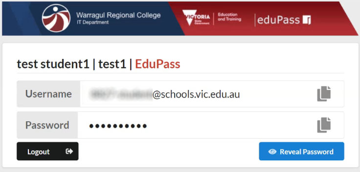 EduPass credential access screen