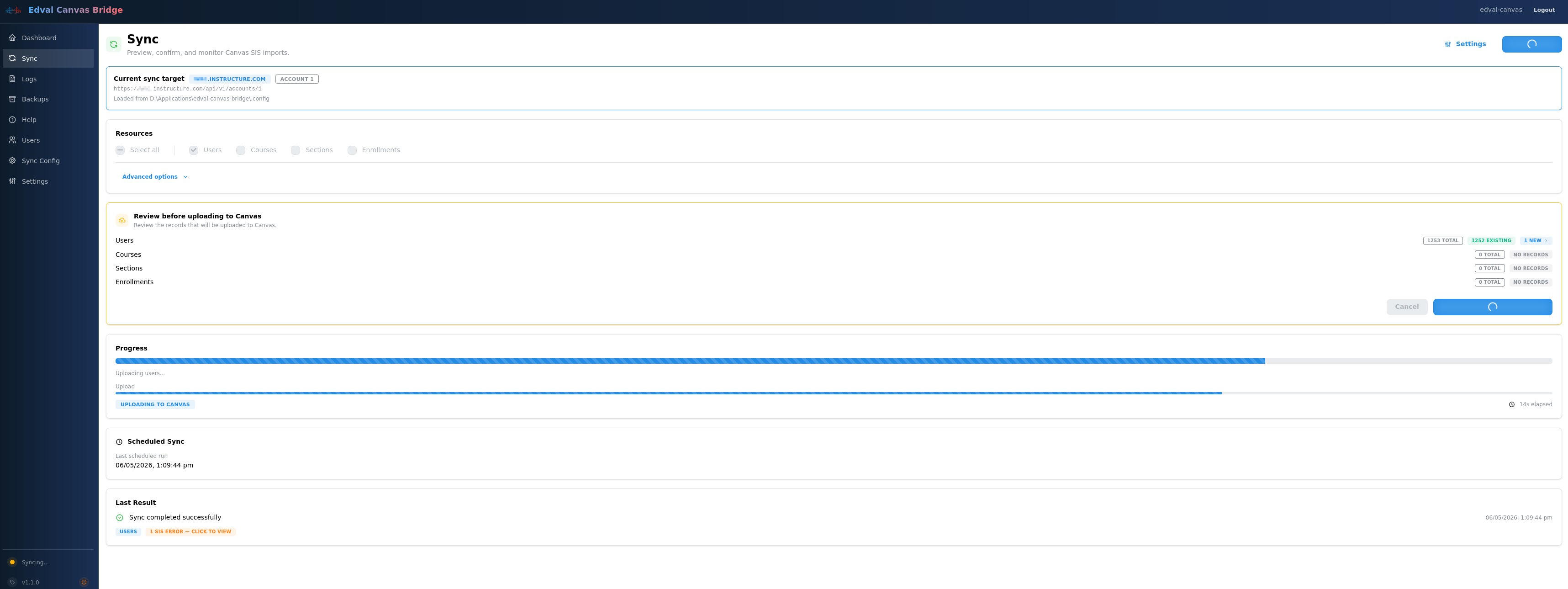 Sync in-progress after confirming changes