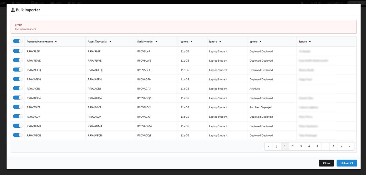 Bulk importing devices