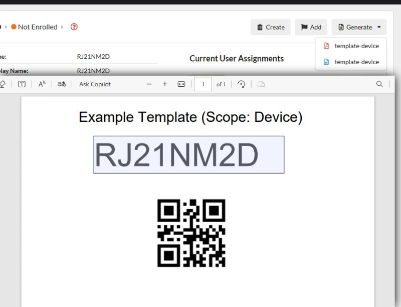 Generating document for a device scope