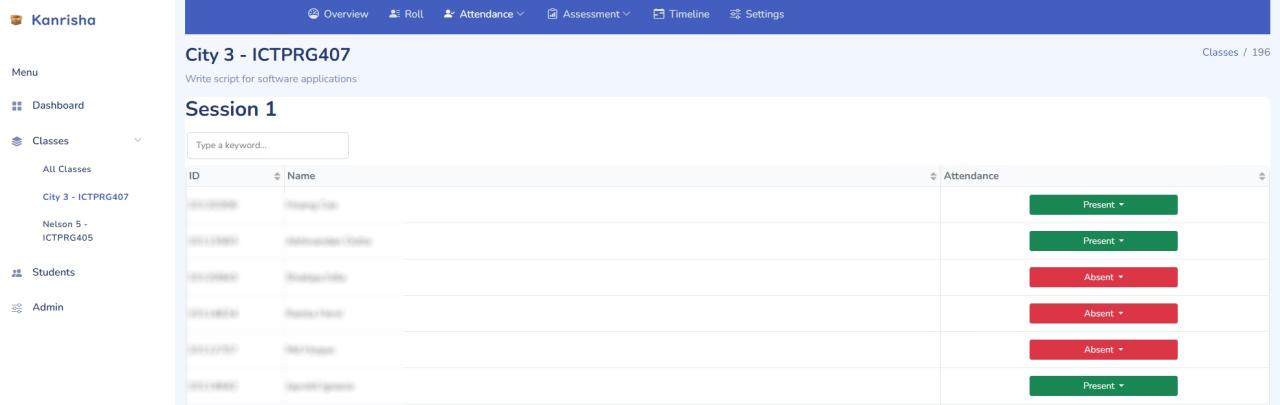 Session attendance view