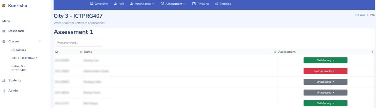 Class assessments view
