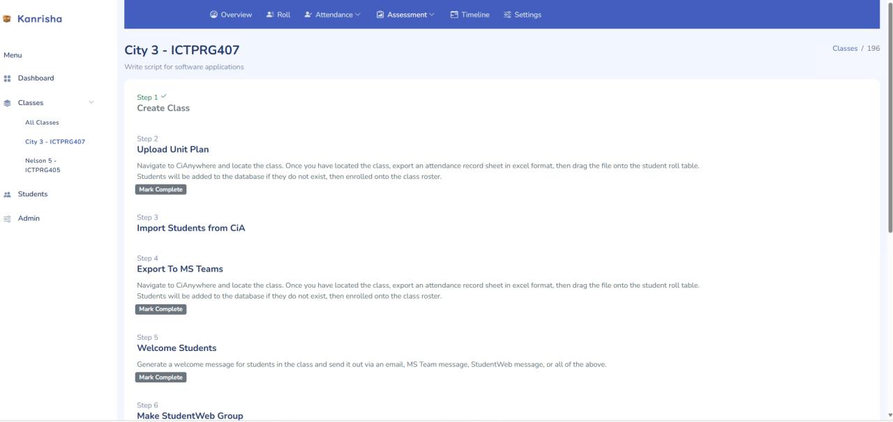 Class timeline-management steps view