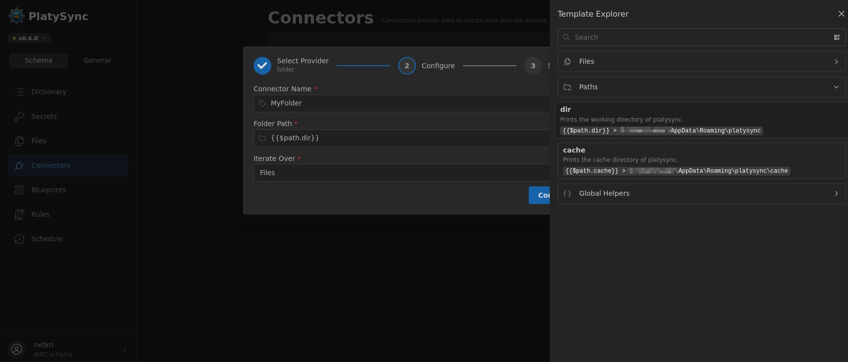Connector template explorer