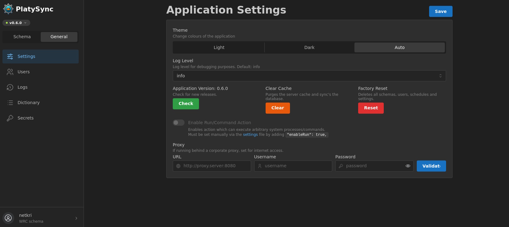 Application settings