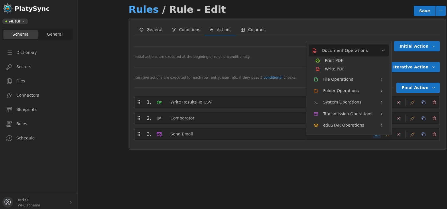 Adding rule actions