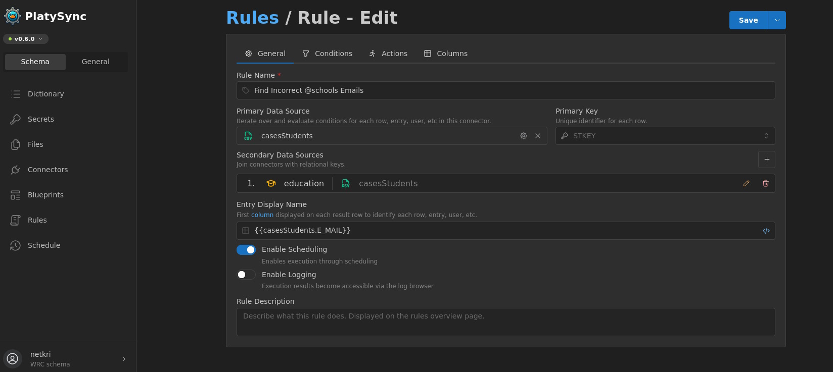 Configuring rule data sources