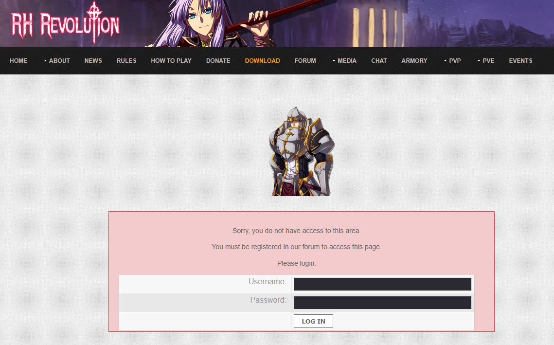 Login screen (uses forum account)