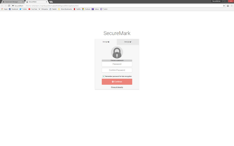 Password setup and encryption options
